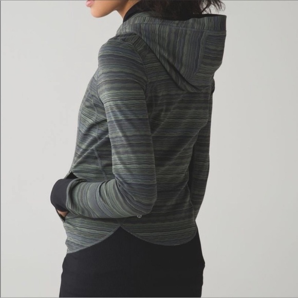 Lululemon Daily Practice Jacket Space Dye Fatigue Green Black Zip Hood Size 4 - Picture 14 of 14